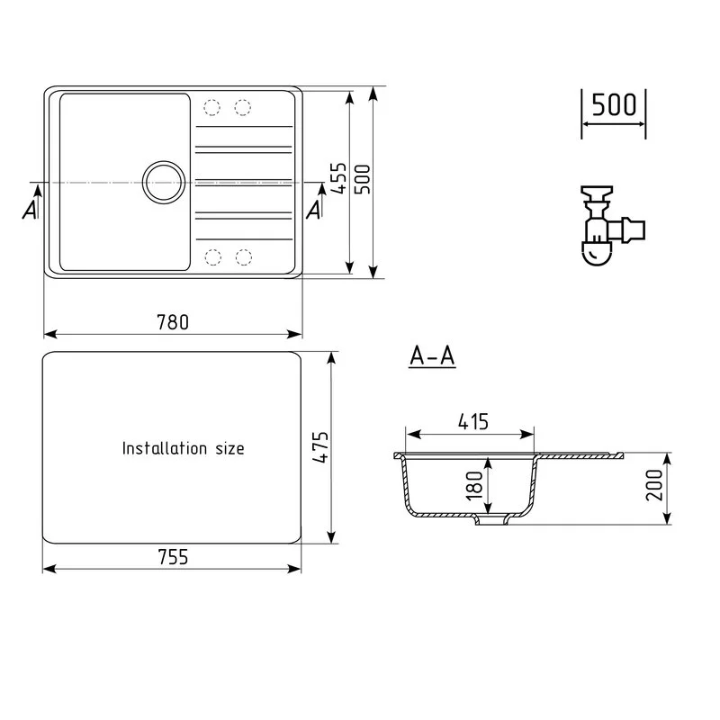 Кухонная мойка Ulgran Quartz Prima Prima 780-07 черный