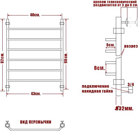 Полотенцесушитель водяной Ника Trapezium ЛТ 80/40-6