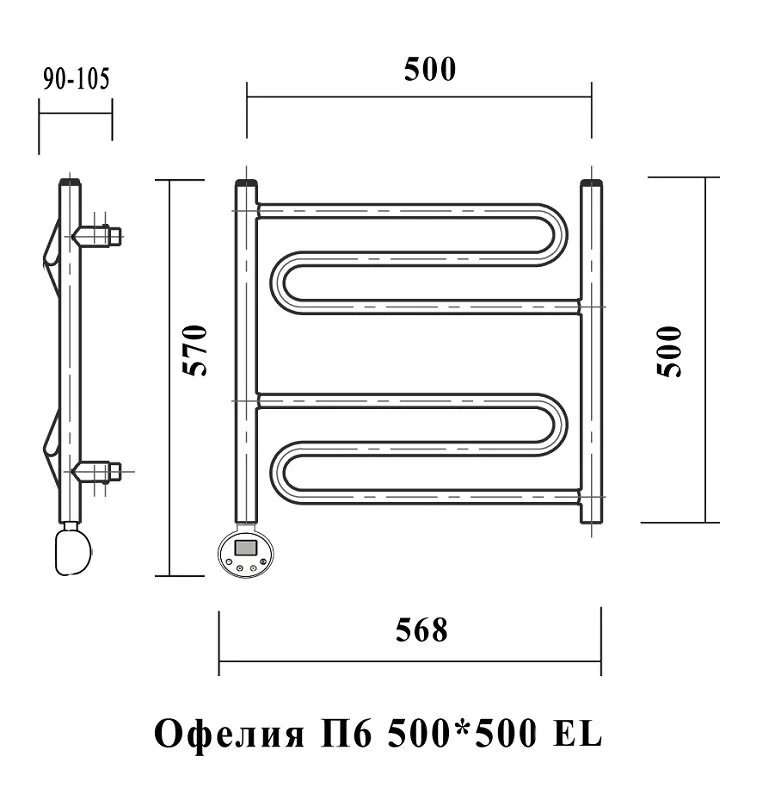 Полотенцесушитель электрический Domoterm Офелия Офелия П6 500*500 EL хром