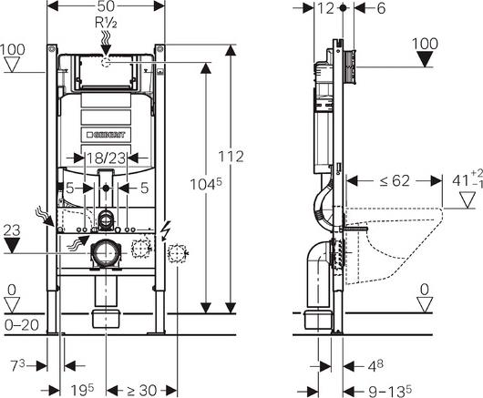 Комплект инсталляции Geberit Duofix Sigma 12 Plattenbau 111.362.00.5 + подвесной унитаз San More Fiaba SMT971903 безободковый, с микролифтом