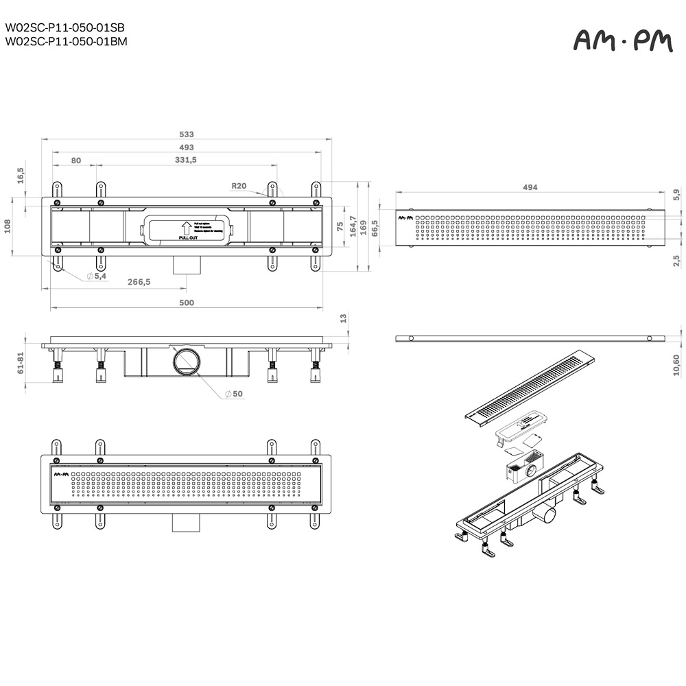 Душевой трап AM.PM PrimeFlow 50 W02SC-P11-050-01SB хром