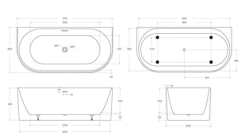 Акриловая ванна BelBagno BB713-1700-800 170x80, белый