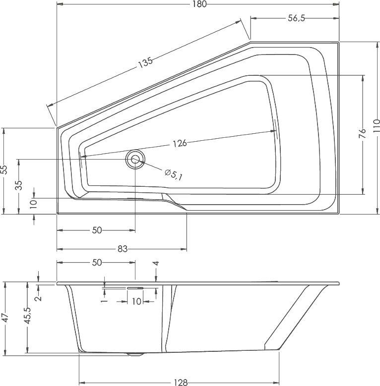 Акриловая ванна Riho Rething Space B115005005 R, 180x110