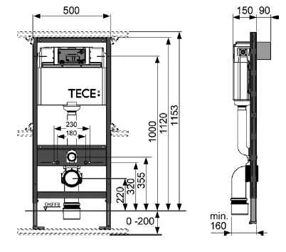 Инсталляция TECE TECEprofil 9300302 с унитазом Vitra Sento 7748B083-0101, крышка микролифт, цвет черный матовый, комплект