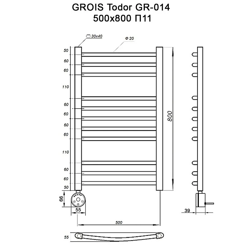 Полотенцесушитель электрический Grois Todor ca-00005335 белый