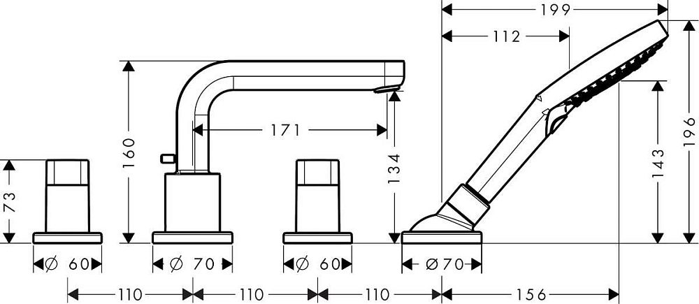 Смеситель Hansgrohe Metris S 31446000 на борт ванны