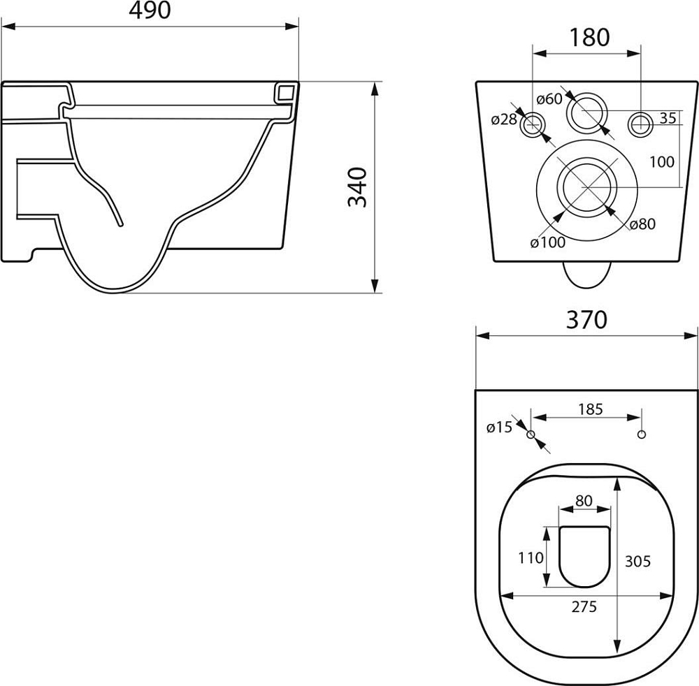 Унитаз подвесной Point Веста PN41701BM, чёрный матовый