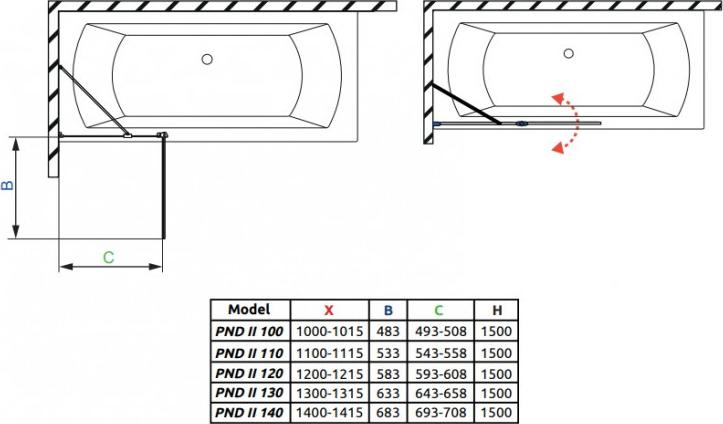 Шторка для ванной Radaway NES PND II 100 L 10009100-01-01L