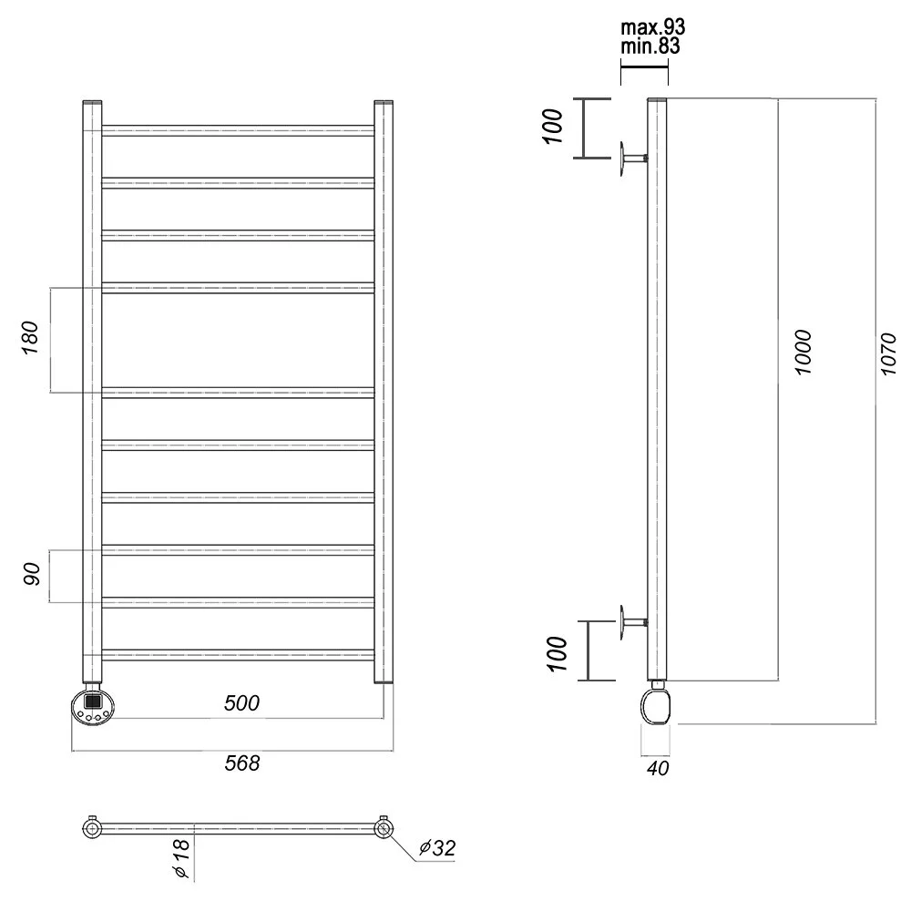 Полотенцесушитель электрический Domoterm Медея Медея П10 500x1000 EL хром