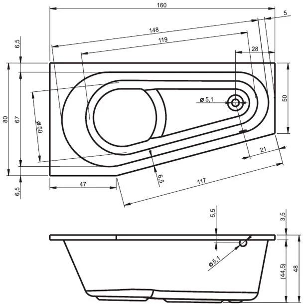 Акриловая ванна Riho Delta BB8300500000000_BLISS белый