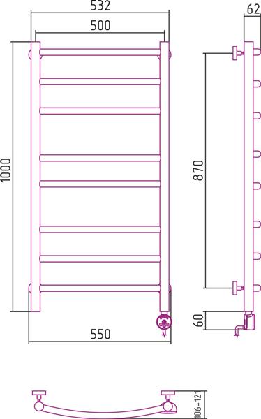 Полотенцесушитель электрический Сунержа Галант 100x50 R шлифованная сталь ТЭН хром