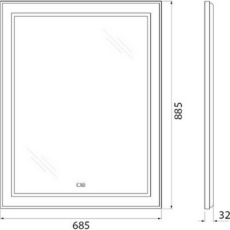 Зеркало BelBagno Kraft SPC-KRAFT-685-885-TCH-WARM 68.5 см, с подсветкой, подогревом и сенсорным выключателем