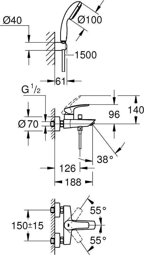 Смеситель для ванны Grohe Eurosmart New 33302003