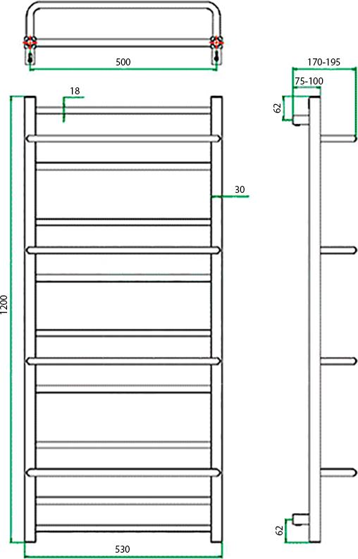 Полотенцесушитель водяной Grota Vista 53x120