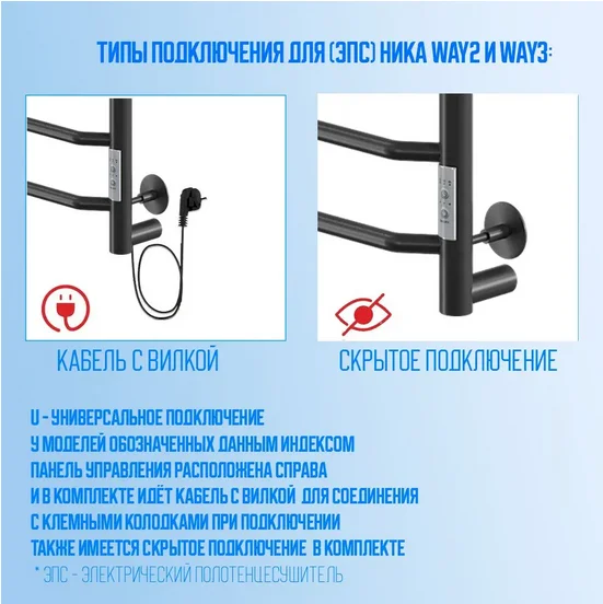 Полотенцесушитель электрический Ника Way-2 WAY-2 80/40 черн U черный