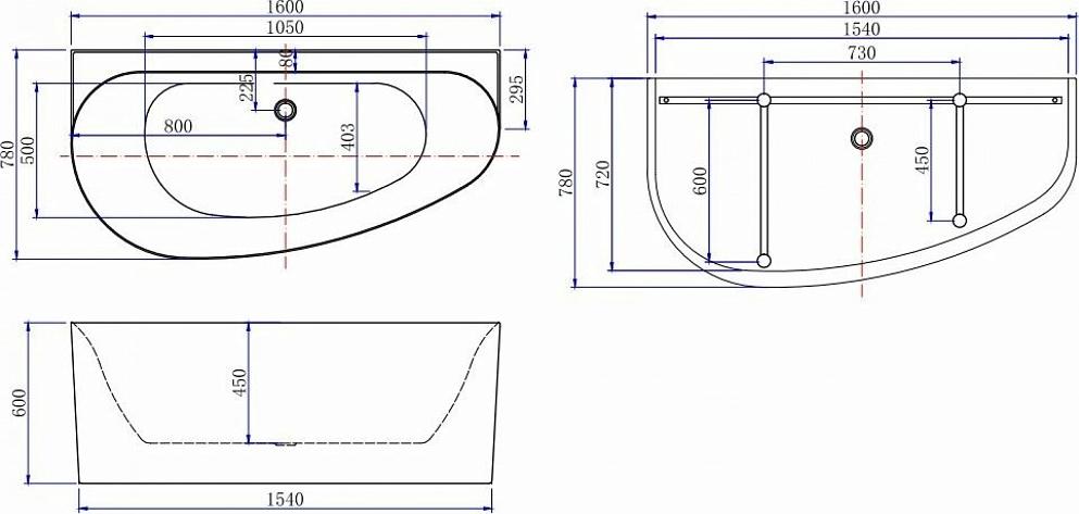 Акриловая ванна Allen Brau Priority 160x78 2.31005.21B/AM правая, белый матовый/антрацит