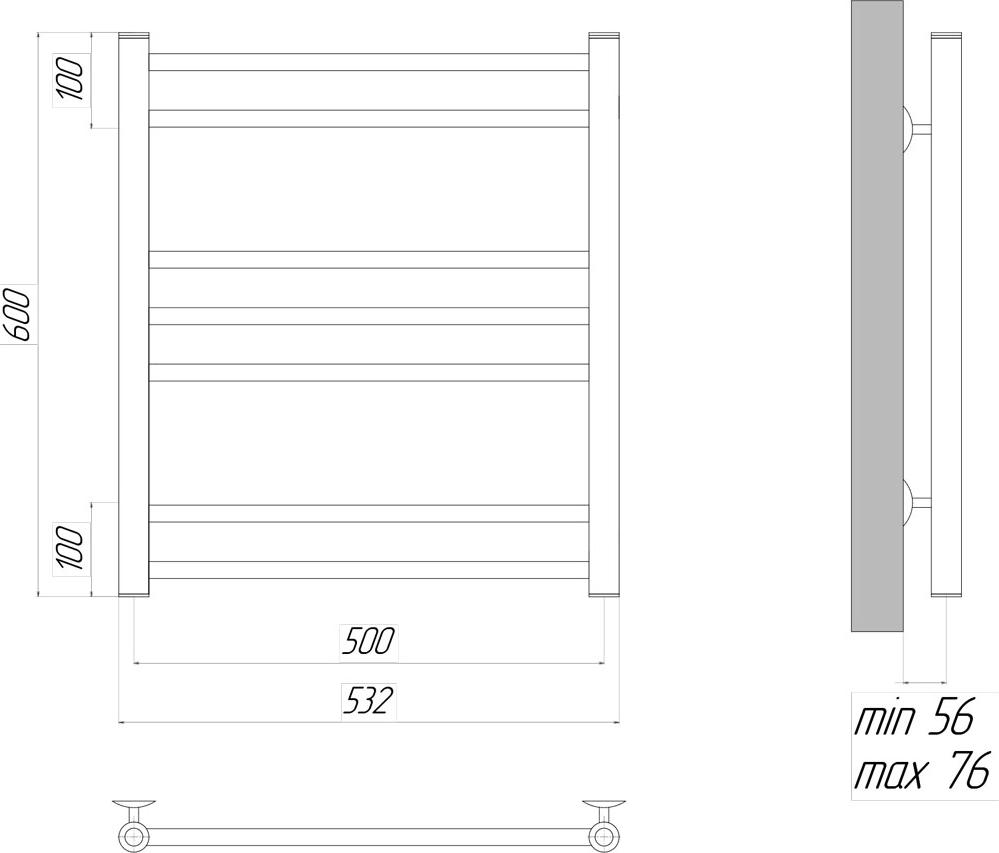 Полотенцесушитель электрический 50x60 см Lemark Ursus LM72607EBL П7, чёрный левый/правый