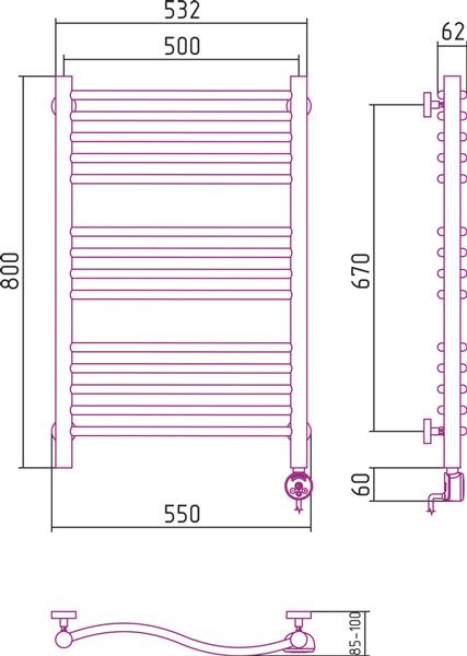 Полотенцесушитель электрический Сунержа Флюид 80x50 R