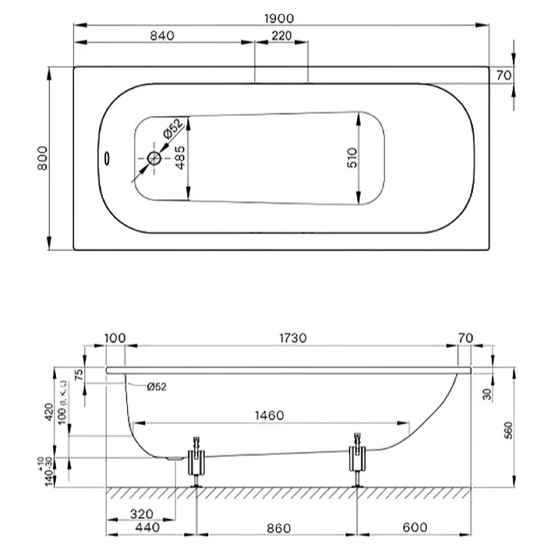 Стальная ванна Bette Form 190x80 см 2951-000 AD, белый