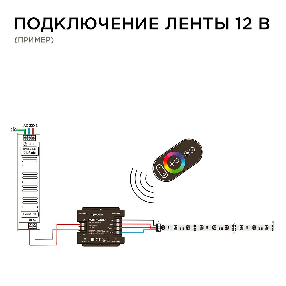 Контроллер RGB Apeyron с пультом 12/24V 04-03(288)