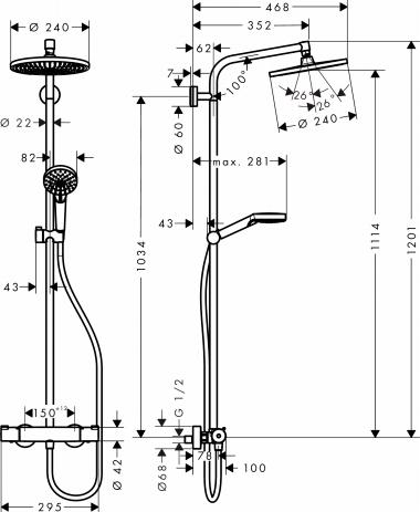 Душевая стойка Hansgrohe Crometta S 240 1jet Showerpipe EcoSmart 27268000, хром