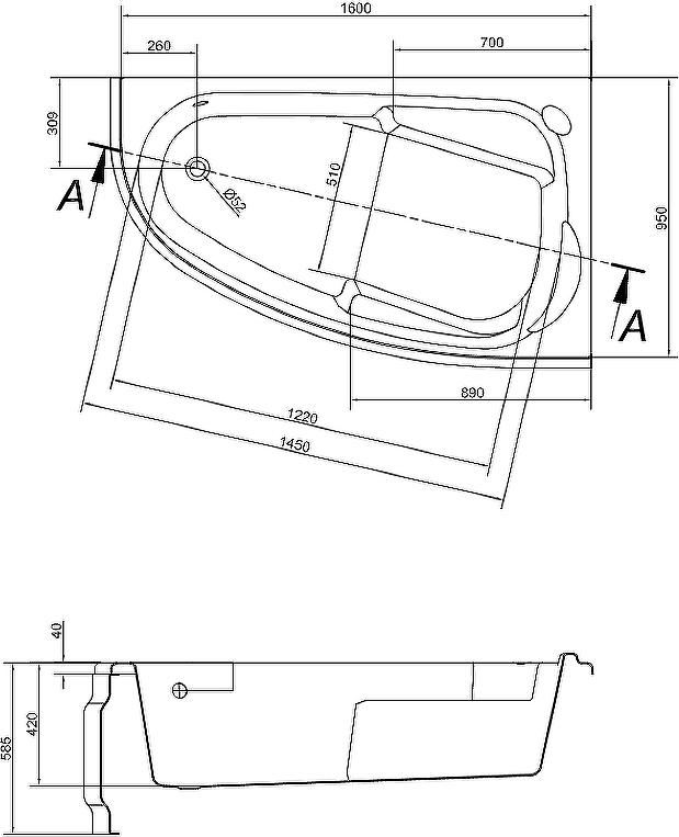 Акриловая ванна Cersanit Joanna 160x95 63339 правая, белый