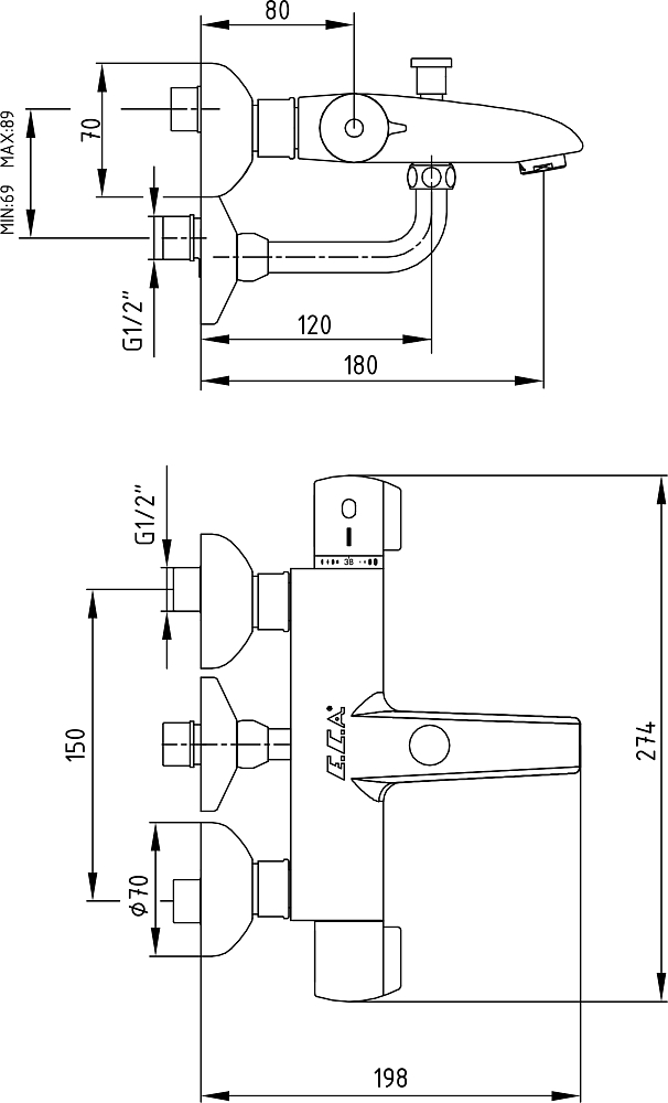 Термостат E.C.A. Thermostatic 102102340 для ванны и душа