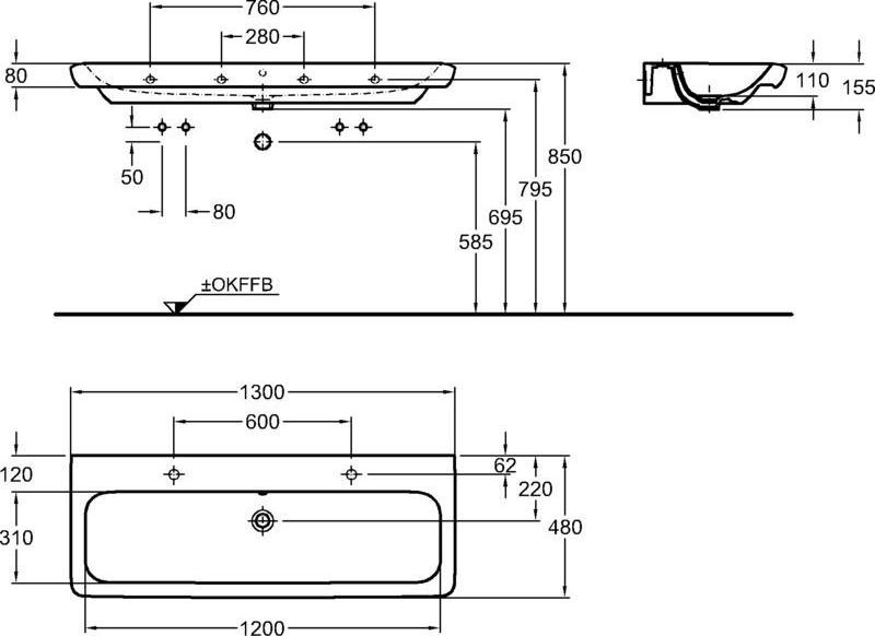 Раковина 130 см Geberit (Keramag) It! 121935000, белый