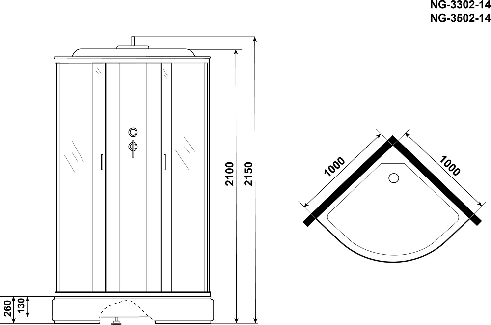 Душевая кабина Niagara Classic 35021434 NG-3502-14 100x100x215, стекло тонированное