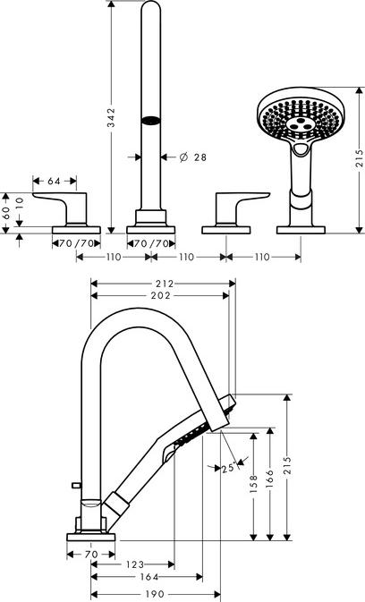 Смеситель на край ванны Axor Citterio M 34454250, золото