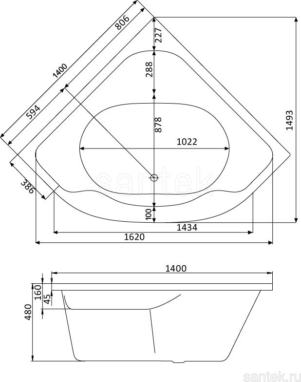 Акриловая ванна Santek Melville 140x140 1WH302402