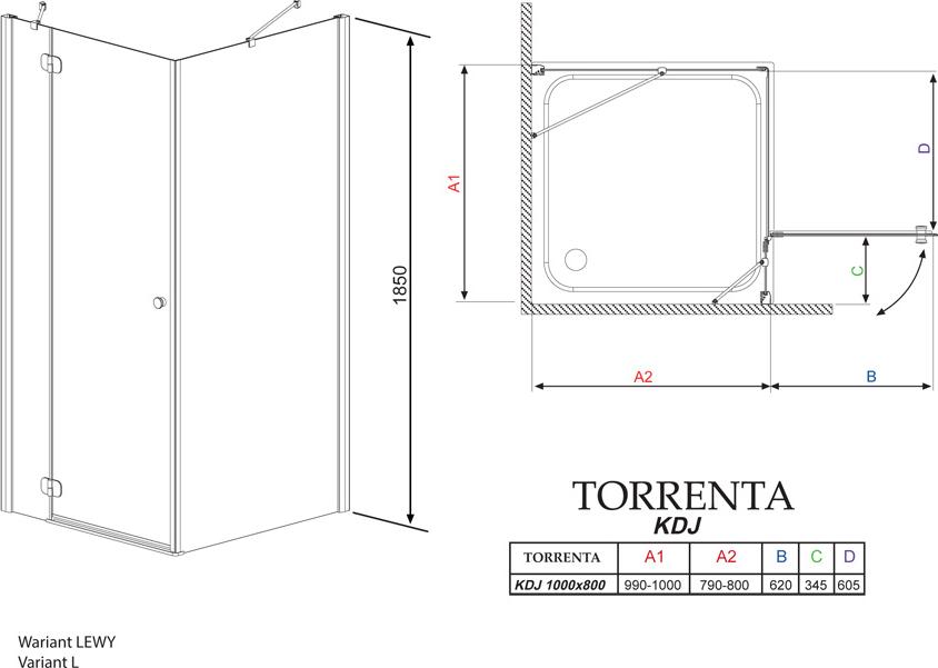 Душевой уголок Radaway Torrenta KDJ 100x80 стекло графит L