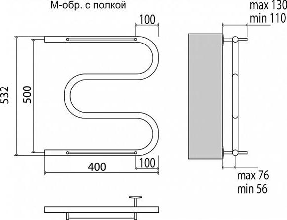 Полотенцесушитель водяной Terminus М-образный с полкой 500x400