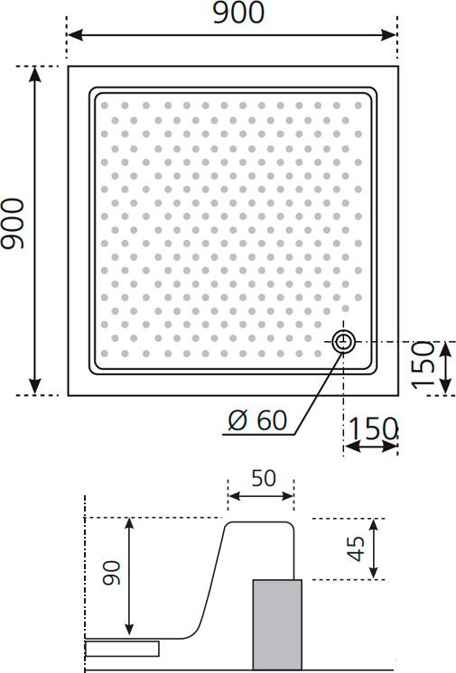 Поддон для душа Novellini Olympic 90x90 см полувстраиваемый