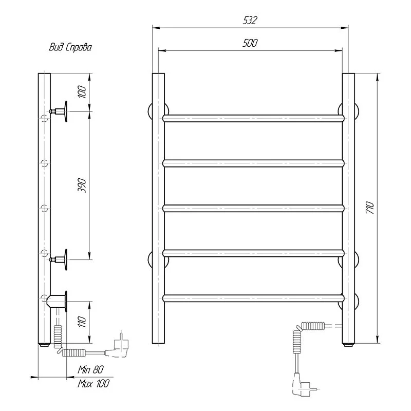 Полотенцесушитель электрический Domoterm Аврора DMT 109-5 50x71 ЧРН EK L черный