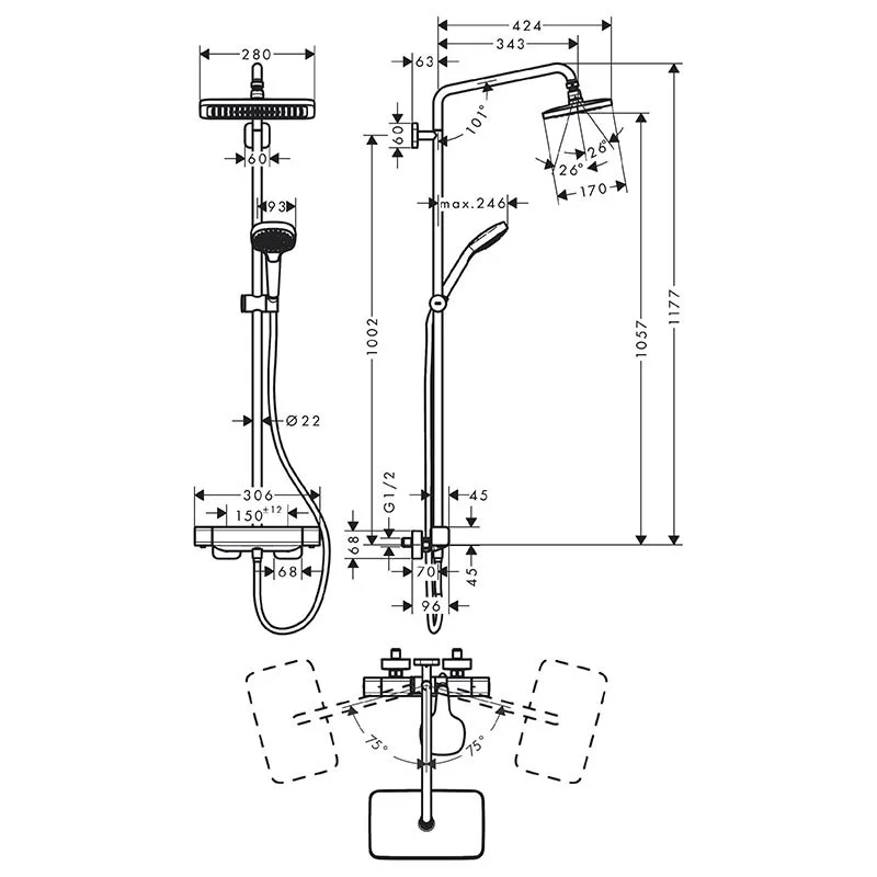 Душевая система Hansgrohe Croma Select E 27660000 хром