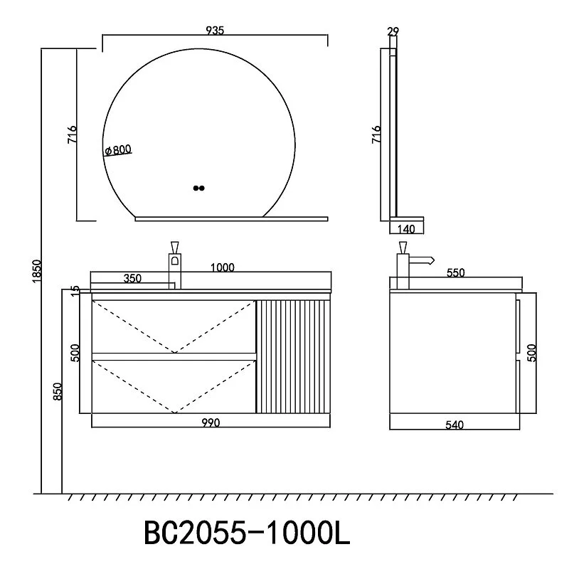 Тумба под раковину Orans BC-2055-1000L черный