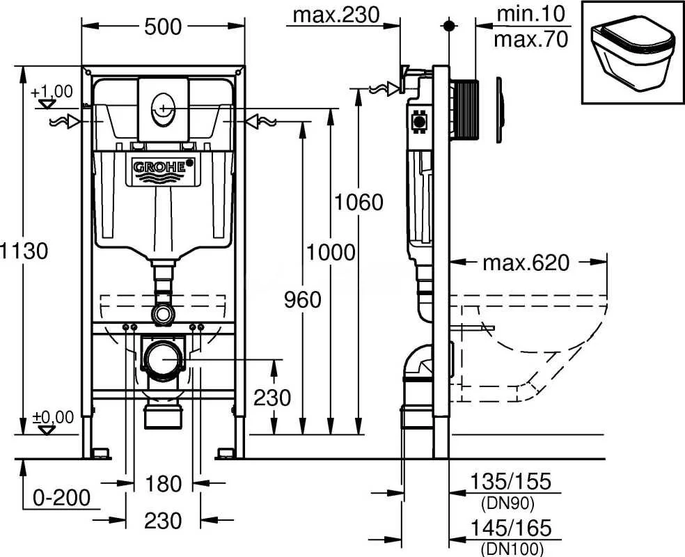 Инсталляция Grohe Rapid SL 38750001 4 в 1 с унитазом Stworki Стокгольм 38750001/63428 Clean On DPL EO slim 63428, крышка микролифт, клавиша хром