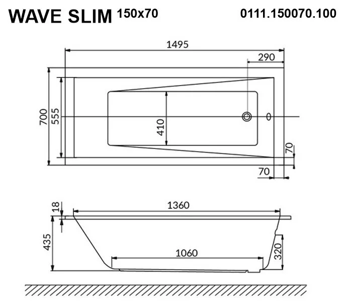 Акриловая ванна Whitecross Wave Slim 0111.150070.100.ULTRANANO.GL золото, белый