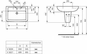 Раковина 65 см Ideal Standard Ecco V302801