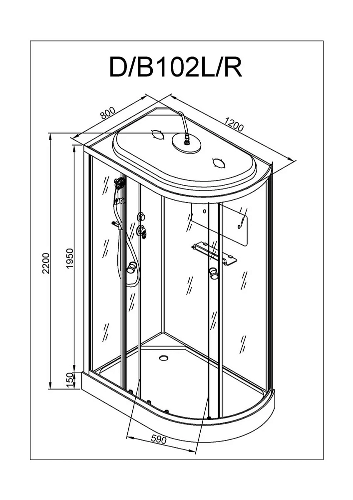 Душевая кабина Deto D D102SLLED