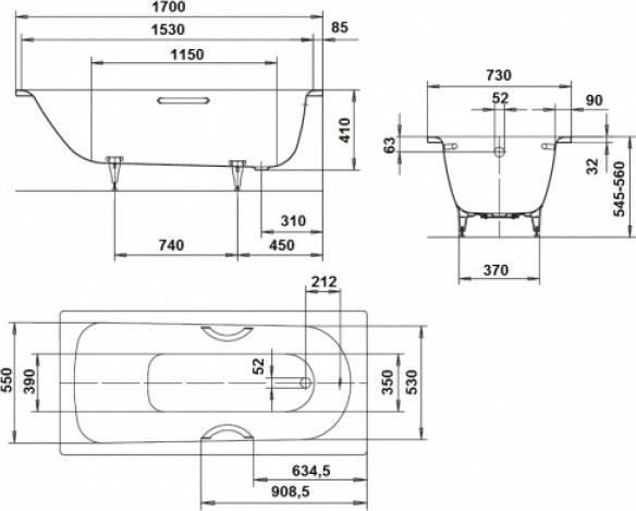 Стальная ванна Kaldewei Advantage 170x73 mod. 371-1 112900010001