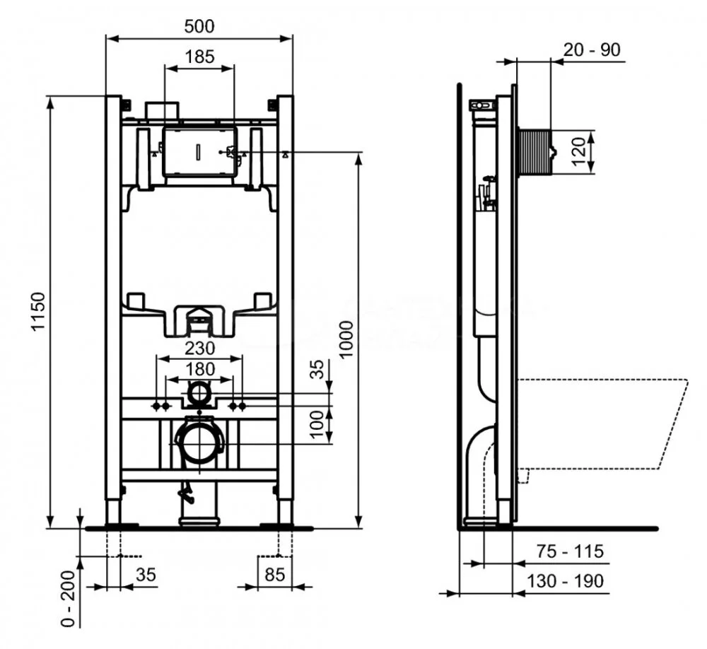 Инсталляция Ideal Standard Prosys 2.0, без кнопки, R046367 с унитазом Ideal Standard Exacto RX002602 Rimless безободковый c сиденьем микролифт, R002601, комплект