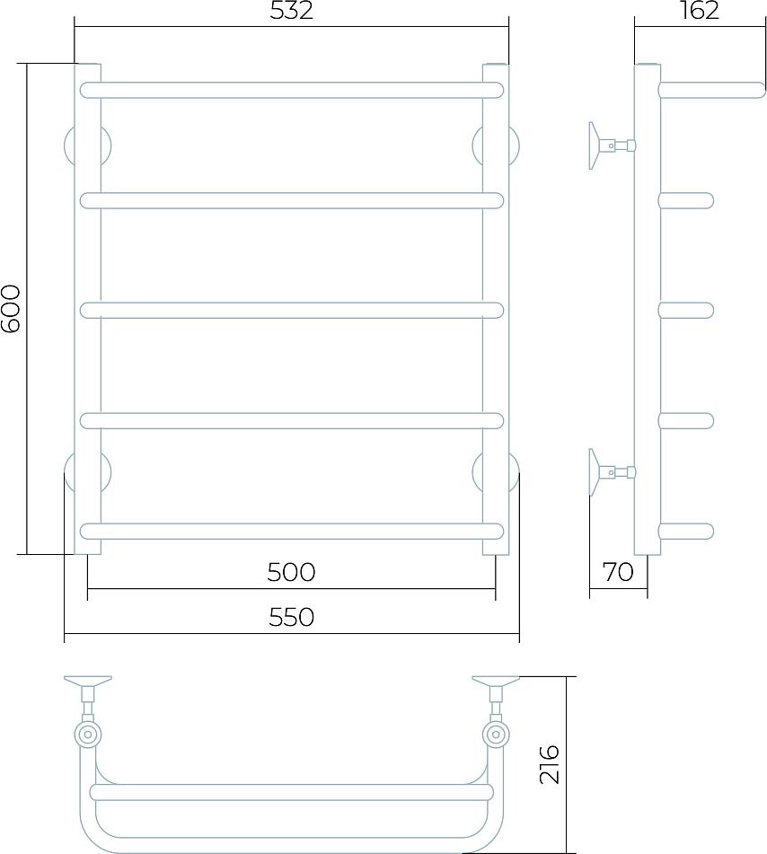 Полотенцесушитель водяной Larusso Стандарт П5 50x60 4670078535306 с полкой, хром