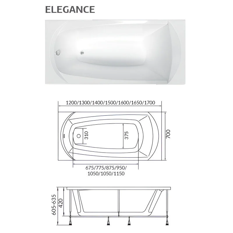 Акриловая ванна 1MarKa Elegance 01эл16570кс2+ белый