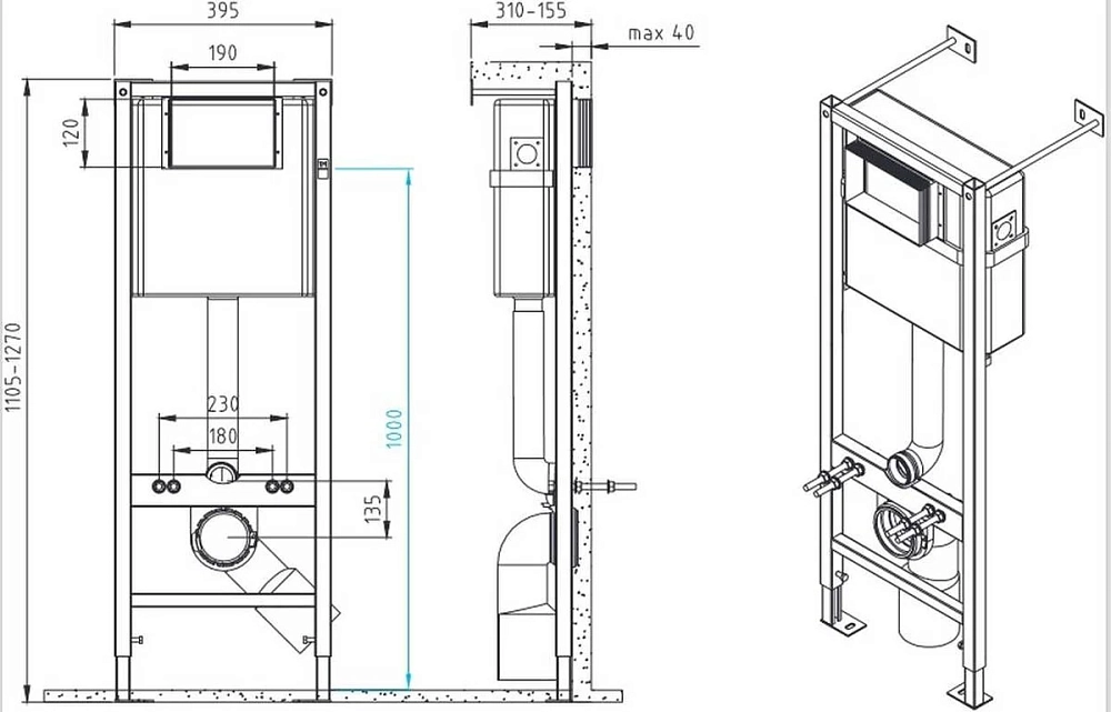 Инсталляция Cersanit Vector A64183 40+ Corner для подвесного унитаза, клавиша хром