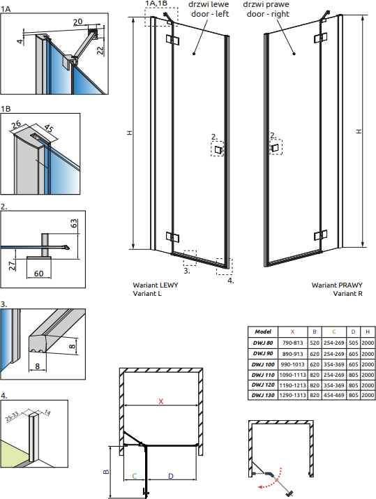 Душевая дверь в нишу 110 см Radaway Essenza New DWJ 110L 385015-01-01L стекло прозрачное