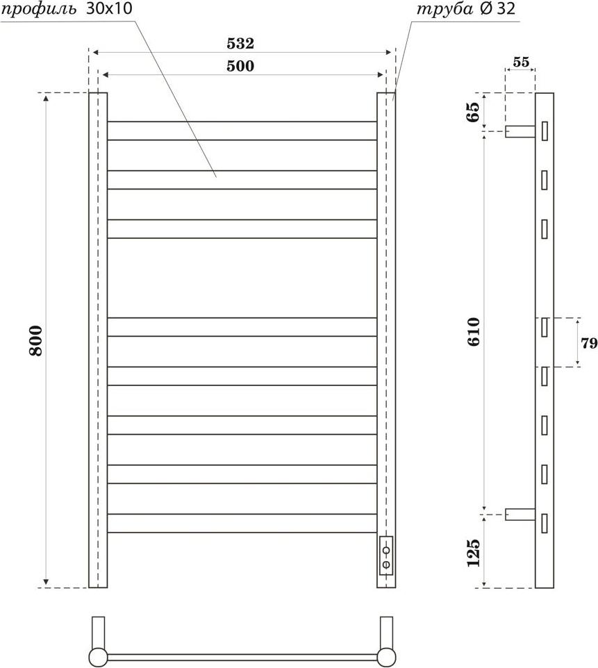 Полотенцесушитель электрический Point Селена PN16858GR П8 500x800, графит