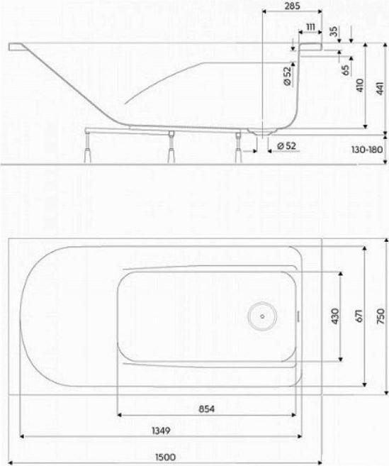 Акриловая ванна с ручками KOLO Comfort Plus XWP1451000