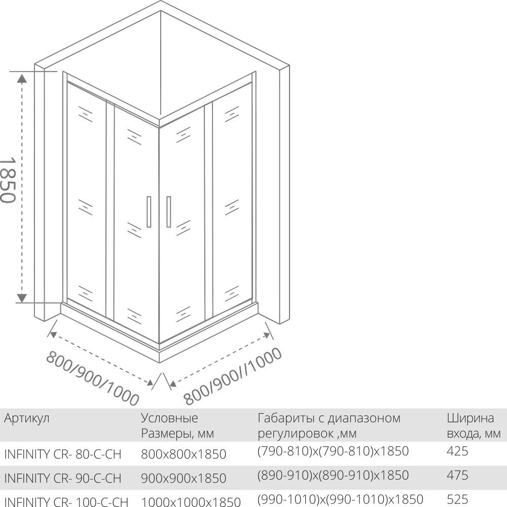 Душевой уголок 80х80 см Good Door Infinity CR-80-C-CH ИН00014 стекло прозрачное